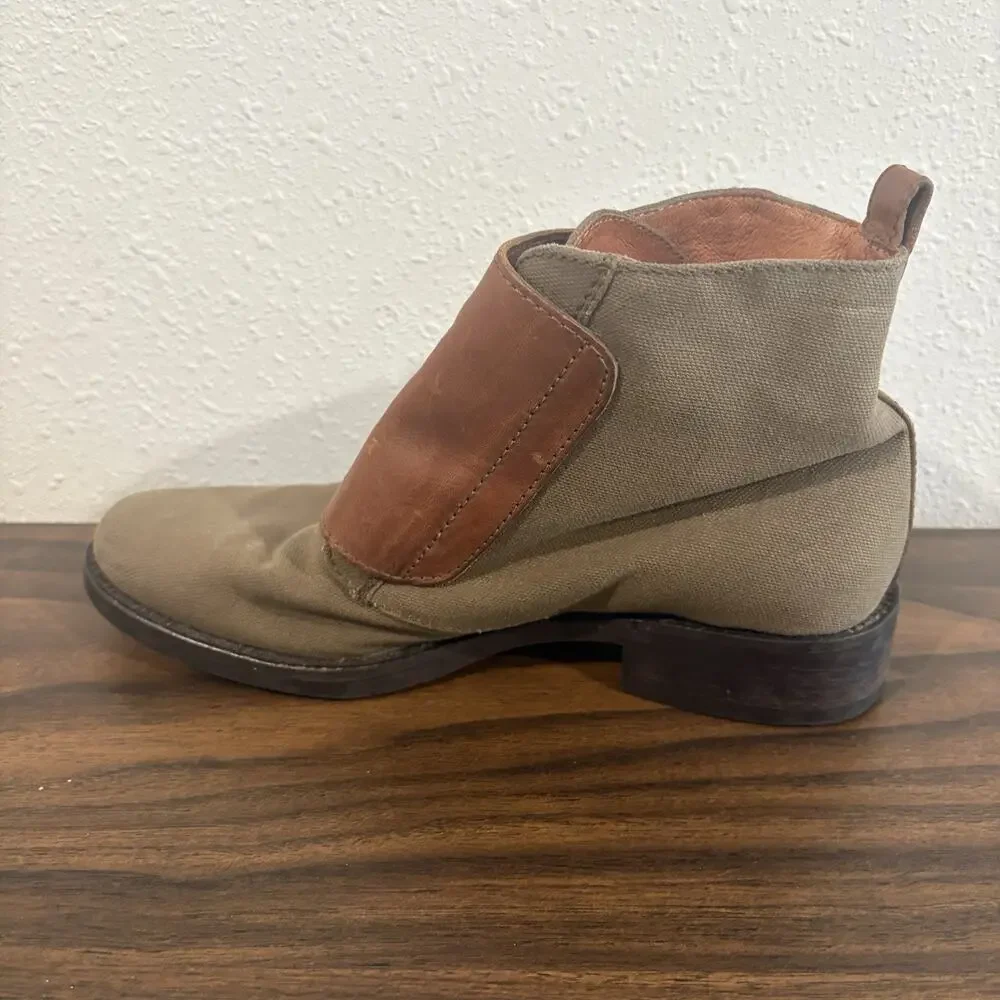 J Crew Womens Canvas Leather‎ Double Monk Strap Ankle Booties Size 7 Green Brown